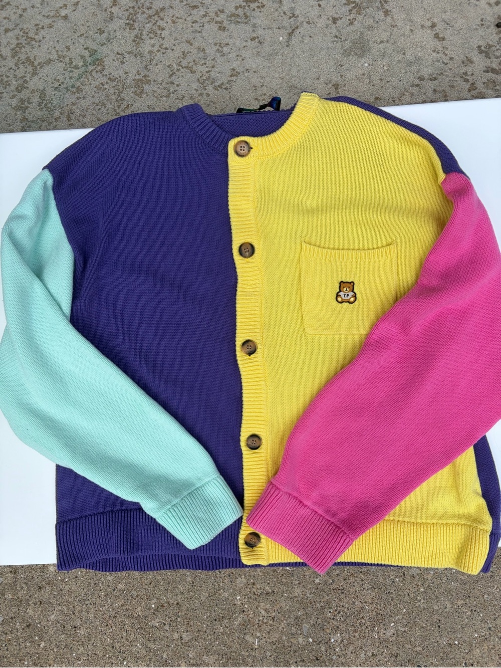 Teddy Fresh Vintage Colorblock Button-Up Cardigan